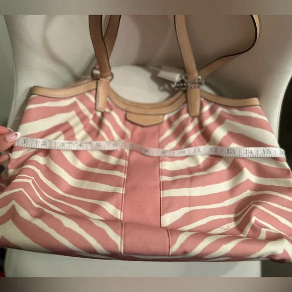 Coach Devin Signature Stripe Pink and White Zebra Print Shoulder Bag - Picture 7 of 9